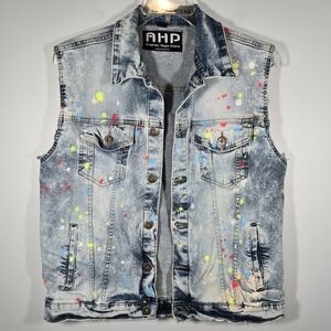 Another Hype Piece Acid Wash Denim Vest Paint Splatter Size Medium